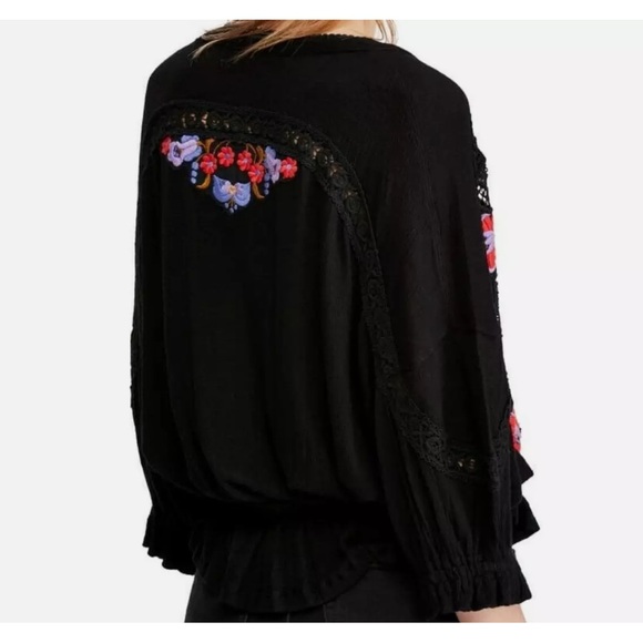 Free People Black Ruffled Embellished Long Sleeve Blouse - Picture 3 of 15